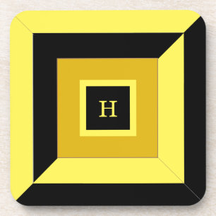 Monogramm auf schwarzer und gelber geometrischer F Getränkeuntersetzer