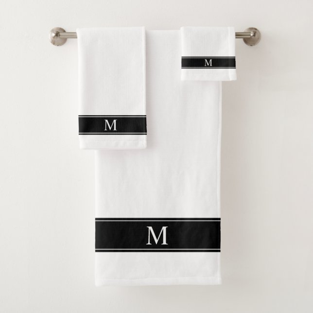 Monogramm auf Schwarzweiß-Minimalistisch Badhandtuch Set (Insitu)