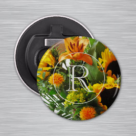 Monogramm auf Sonnenblume 2,25-in-Magnet-Flaschenö Flaschenöffner
