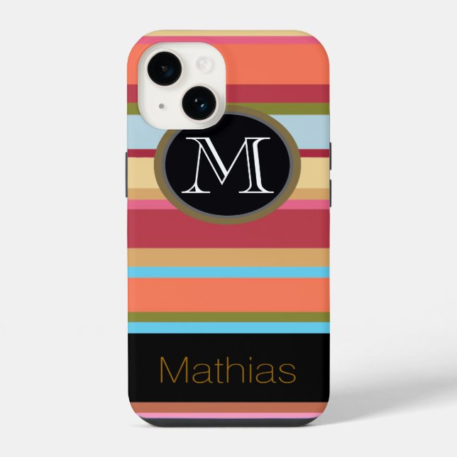 Monogramm auf Streifen iPhone Hülle (Rückseite)