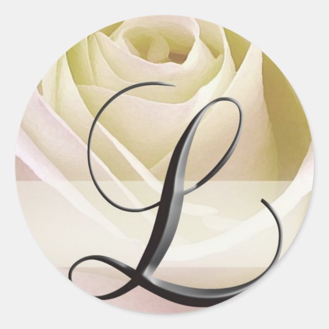 Monogramm-Aufkleber der Rose White Bridal Initial  Runder Aufkleber (Vorderseite)