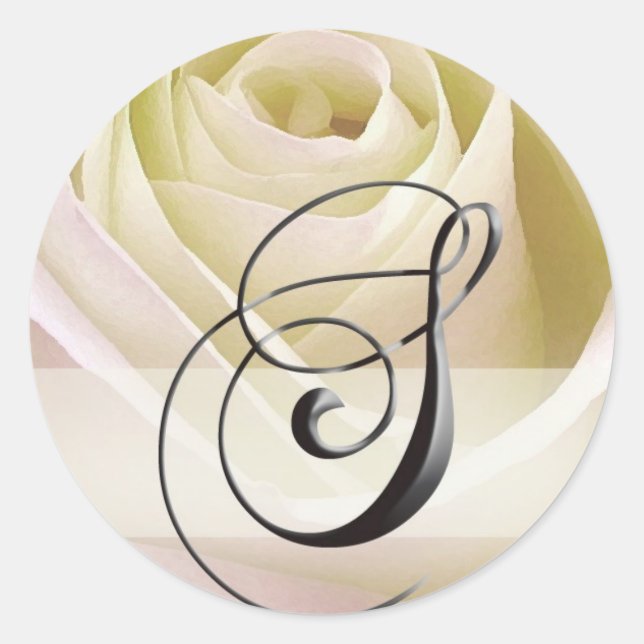 Monogramm-Aufkleber der Rose White Bridal Initial Runder Aufkleber (Vorderseite)