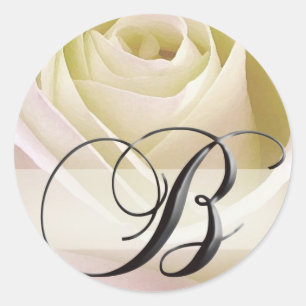 Monogramm-Aufkleber der weißen Rose Initial B Runder Aufkleber