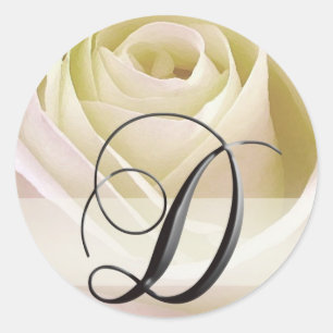 Monogramm-Aufkleber der weißen Rose Initial D Runder Aufkleber