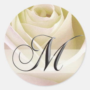 Monogramm-Aufkleber der weißen Rose Runder Aufkleber