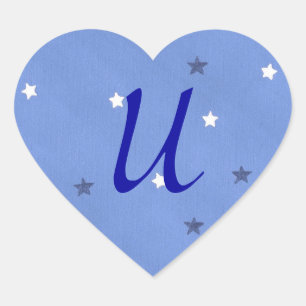 Monogramm-Aufkleber für blaue und weiße Sterne Herz-Aufkleber