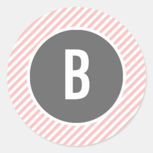 Monogramm-Aufkleber in rosa Streifen Runder Aufkleber