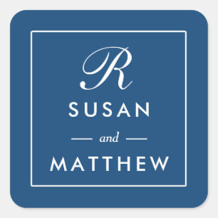 Monogramm-Aufkleber mit klassischer dünner Grenze, Quadratischer Aufkleber