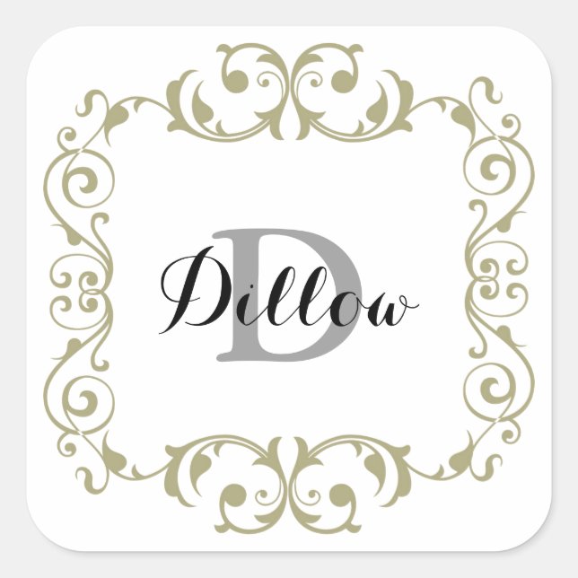 Monogramm-Aufkleber Quadratischer Aufkleber (Vorderseite)