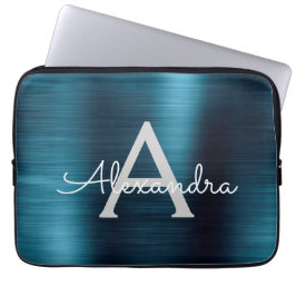 Monogramm aus blauem Metallic Modernes Chic Laptopschutzhülle