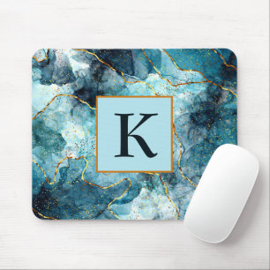 Monogramm aus blauem und goldglattem Marmor Mousepad