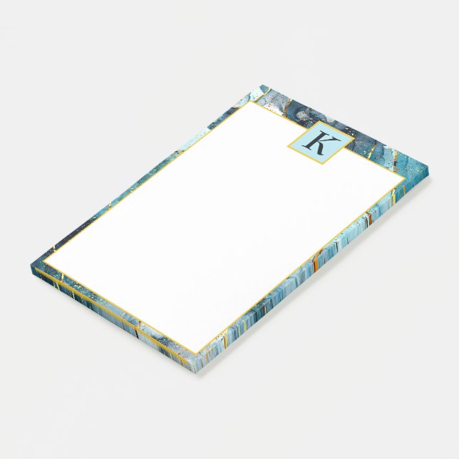 Monogramm aus blauem und goldglattem Marmor Post-it Klebezettel (angewinkelt)