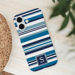 Monogramm aus blauem und weißem Multistreifen iPhone 16 Hülle
