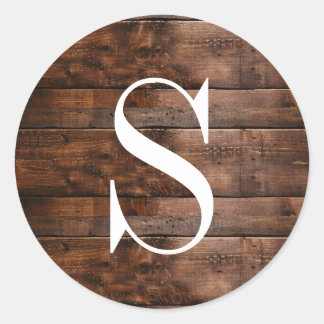 Monogramm aus braunem Holz Runder Aufkleber
