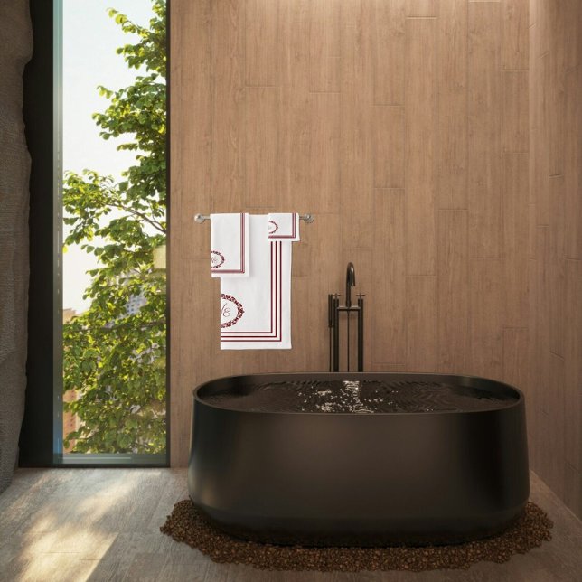 Monogramm aus Burgund in Blumenovalen mit Rechteck Badhandtuch Set (Von Creator hochgeladen)