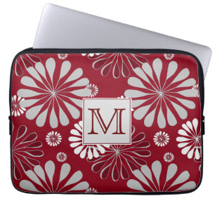 Monogramm aus Burgund und Grauflor Laptopschutzhülle