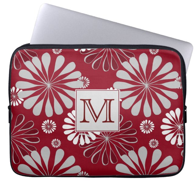 Monogramm aus Burgund und Grauflor Laptopschutzhülle (Vorderseite)