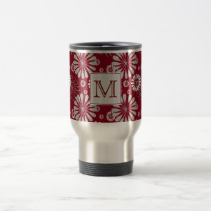 Monogramm aus Burgund und Grauflor Reisebecher