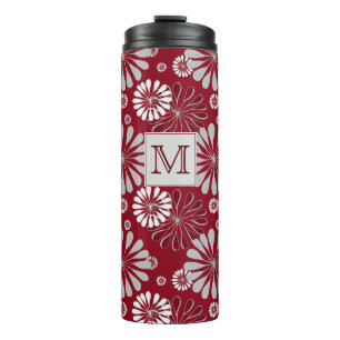 Monogramm aus Burgund und Grauflor Thermosbecher
