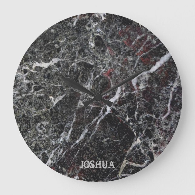 Monogramm aus dunkelgrauem und weißem Marmor Große Wanduhr (Vorderseite)