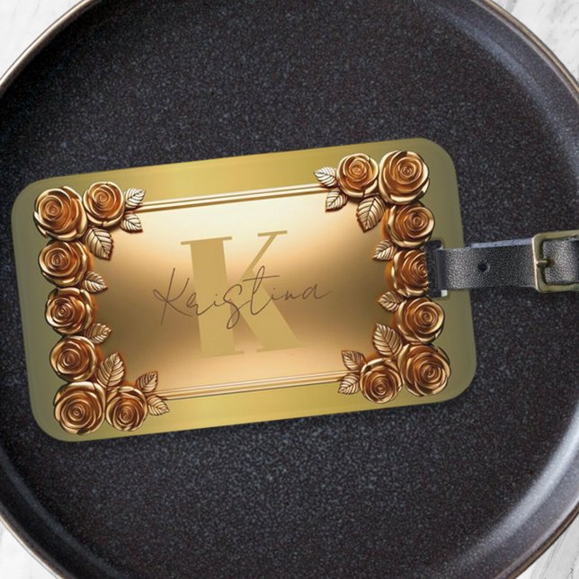 Monogramm aus Edelstahl und Bronze-Rose Gepäckanhänger (Von Creator hochgeladen)