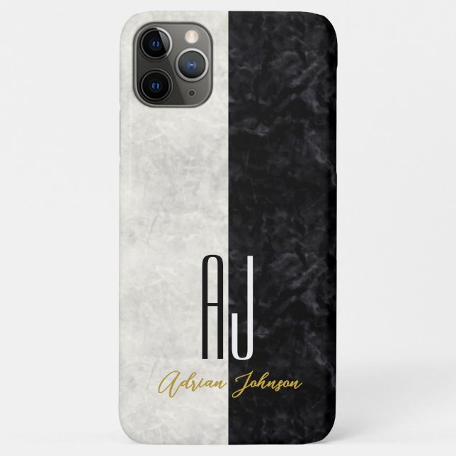 Monogramm aus elegantem Marmor Schwarz und Weiß Case-Mate iPhone Hülle (Rückseite)