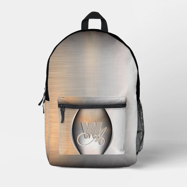 Monogramm aus gebürstetem Stahl Bedruckter Rucksack (Vorderseite)