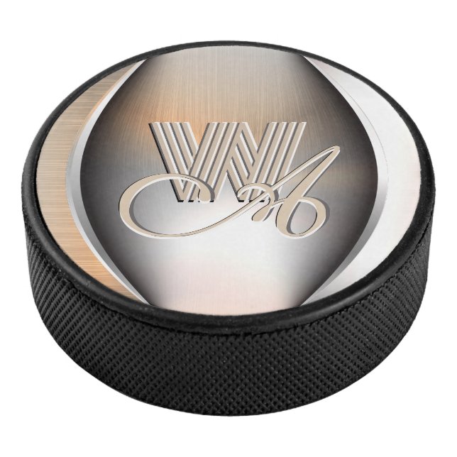 Monogramm aus gebürstetem Stahl Eishockey Puck (3/4)