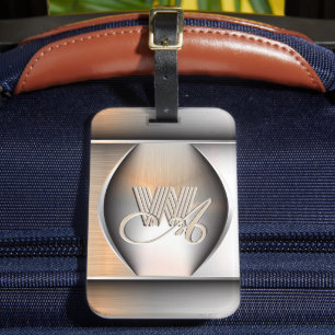 Monogramm aus gebürstetem Stahl Gepäckanhänger