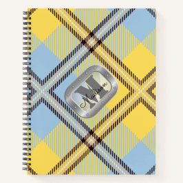 Monogramm aus gelbem Kariertem Tartan-Metallic-Sta Notizbuch