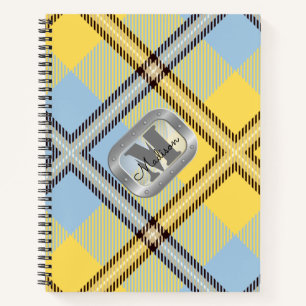 Monogramm aus gelbem Kariertem Tartan-Metallic-Sta Notizbuch