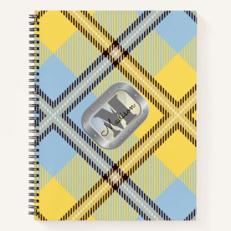 Monogramm aus gelbem Kariertem Tartan-Metallic-Sta Notizbuch