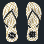 Monogramm aus Gold und Schwarz Flip Flops<br><div class="desc">Maßgeschneiderte,  bedruckte Flop-Sandalen mit einem stilvollen,  modernen Trellis-Muster und einem eigenen Monogramm oder einem anderen Text in einem Kreisrahmen. Klicken Sie auf Anpassen,  um Schriftart und Farben zu ändern oder eigene Bilder hinzuzufügen,  um ein einzigartiges Design zu erstellen!</div>