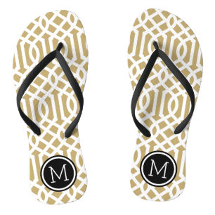 Monogramm aus Gold und Schwarz Flip Flops