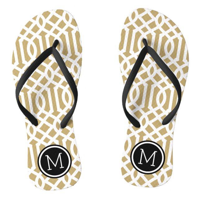 Monogramm aus Gold und Schwarz Flip Flops (Fußbett)