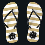 Monogramm aus Gold und schwarzen Preppy Streifen Flip Flops<br><div class="desc">Maßgeschneiderte,  bedruckte Flop-Sandalen mit einem preppy-nautical-Stripe-Muster und einem eigenen Monogramm oder einem anderen Text in einem Circle-Rahmen. Klicken Sie auf Anpassen,  um Schriftart und Farben zu ändern oder eigene Bilder hinzuzufügen,  um ein einzigartiges Design zu erstellen!</div>