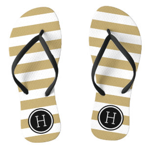 Monogramm aus Gold und schwarzen Preppy Streifen Flip Flops