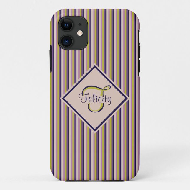 Monogramm aus Gold, Violett, Lila und rosa Streife Case-Mate iPhone Hülle (Rückseite)
