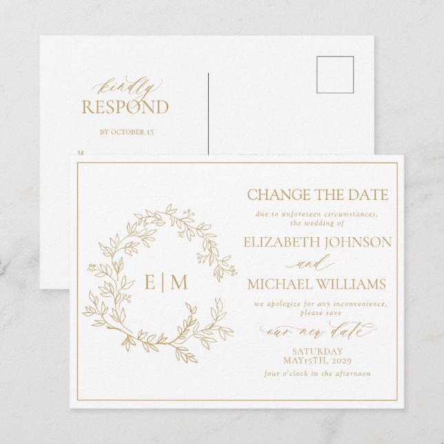 Monogramm aus goldfähigem Wappen ändern das Datum Einladungspostkarte (Vorne/Hinten)