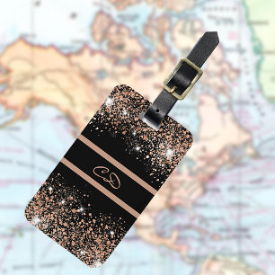 Monogramm aus Goldgold-Glitzer der schwarzen Rose Gepäckanhänger