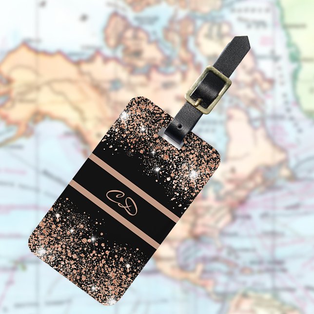 Monogramm aus Goldgold-Glitzer der schwarzen Rose Gepäckanhänger (Von Creator hochgeladen)