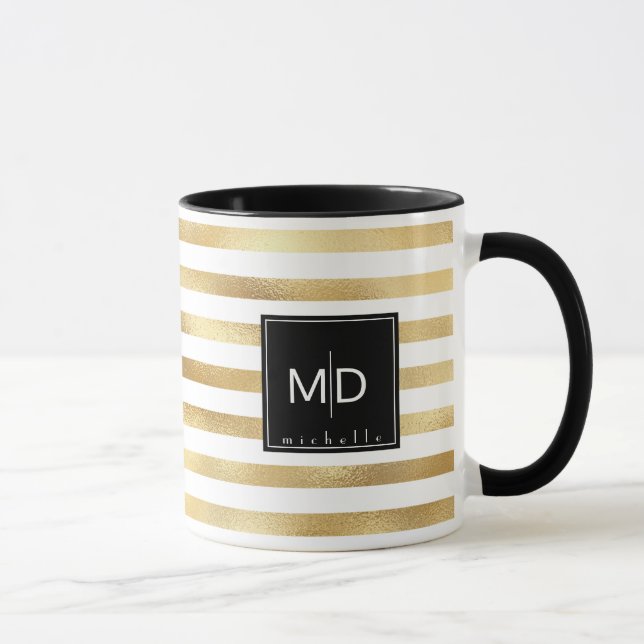 Monogramm aus Goldstreifen Personalisiert Tasse (Rechts)