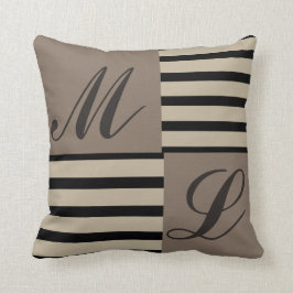 Monogramm aus grauem Schwarz und Beige Kissen