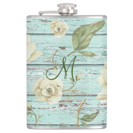 Monogramm aus grünem Holz mit Magnolien Flachmann