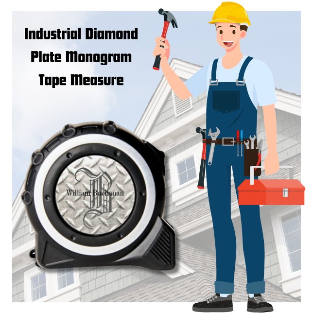 Monogramm aus industriellem Nickelstahl Maßband (Industrial Nickel Steel Diamond Plate Monogram Tape Measure)