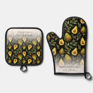 Monogramm aus Liebe Avocado Muster Ofenhandschuh & Topflappen-Set