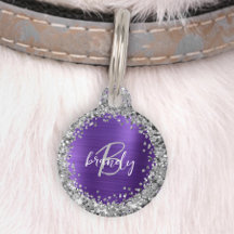 Monogramm aus lila gebürstetem Metall Silber Glitz