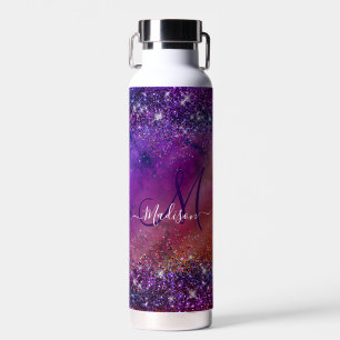 Monogramm aus lila Glitzer mit Pinselstrich Trinkflasche
