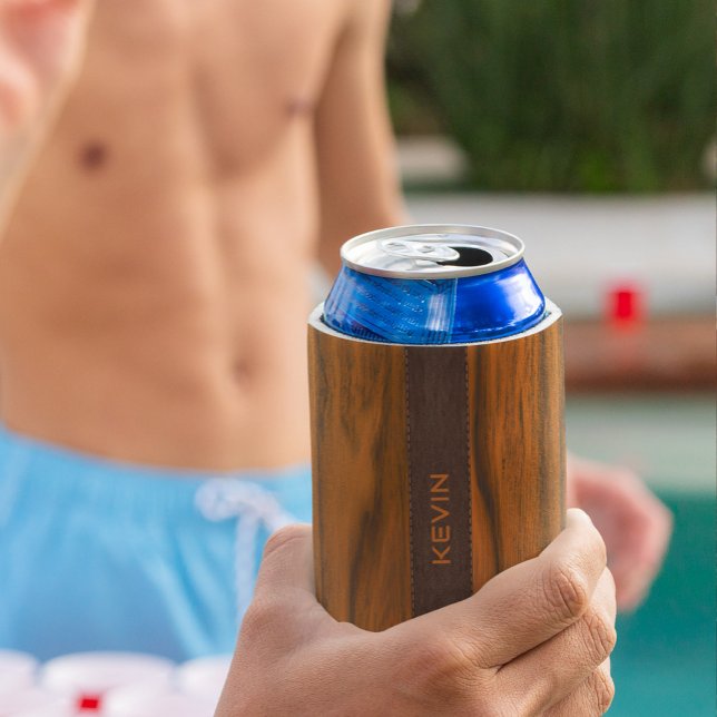 Monogramm aus Mahagoniholz und Leder Dosenkühler (Von Creator hochgeladen)