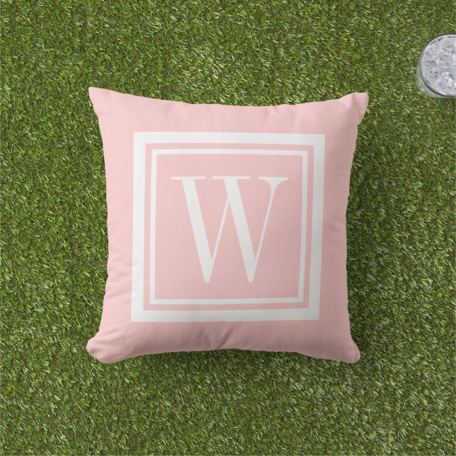 Monogramm aus Pink und weißem klassischem Quadrat Kissen (Golfball-Marker)